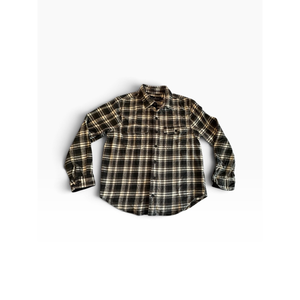 Rainforest Flannel Shirt Mens L Black Gray Plaid Cotton Long Sleeve RF793